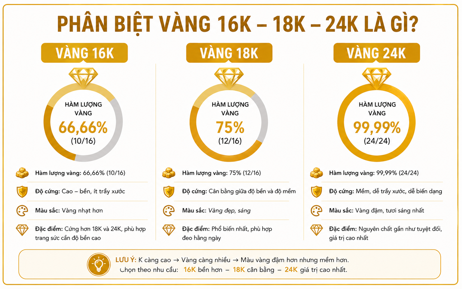 Vàng 16K, 18K, 24K Là Gì? Cách Phân Biệt Để Không Bị Mua Hớ
